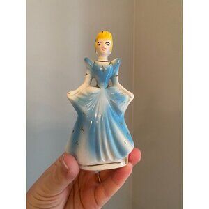 Vintage Disney Cinderella Ceramic Figurine Blue Dress 6" Tall Collectible